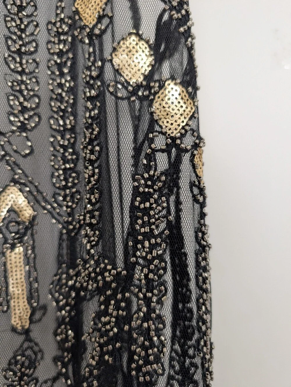 Suzy Shier Beaded Mesh Tank Top Black Gold Sequin Embellished Sleeveless Party T - Picture 4 of 7